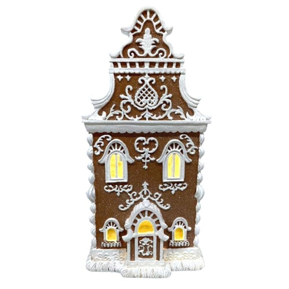 Christmas Brown Victorian 14" LED Lighted Hand Painted Gingerbread House NEW